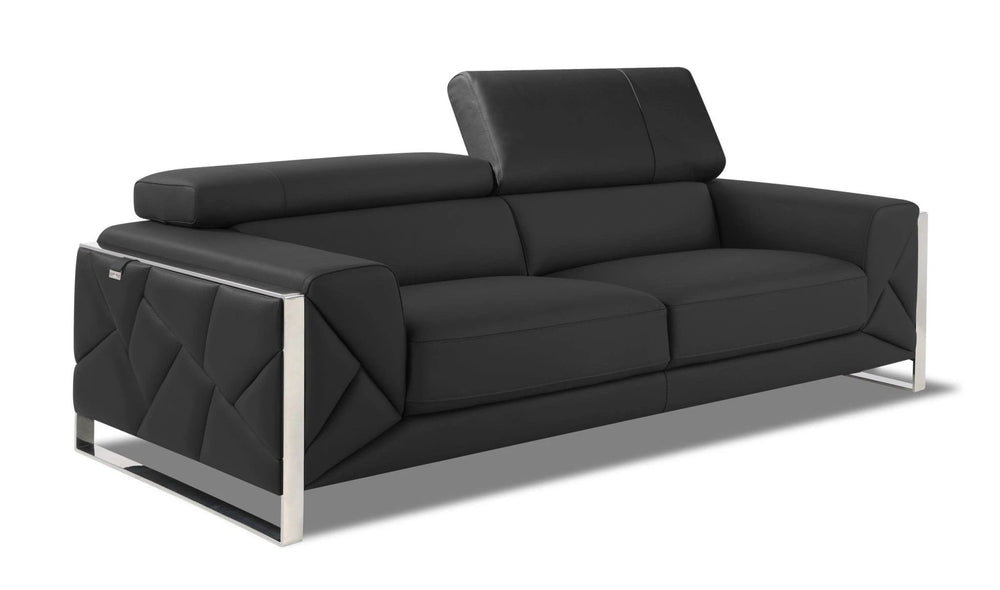 89" Dark Gray Italian Leather Sofa With Silver Legs - Homeroots - Flyclothing LLC