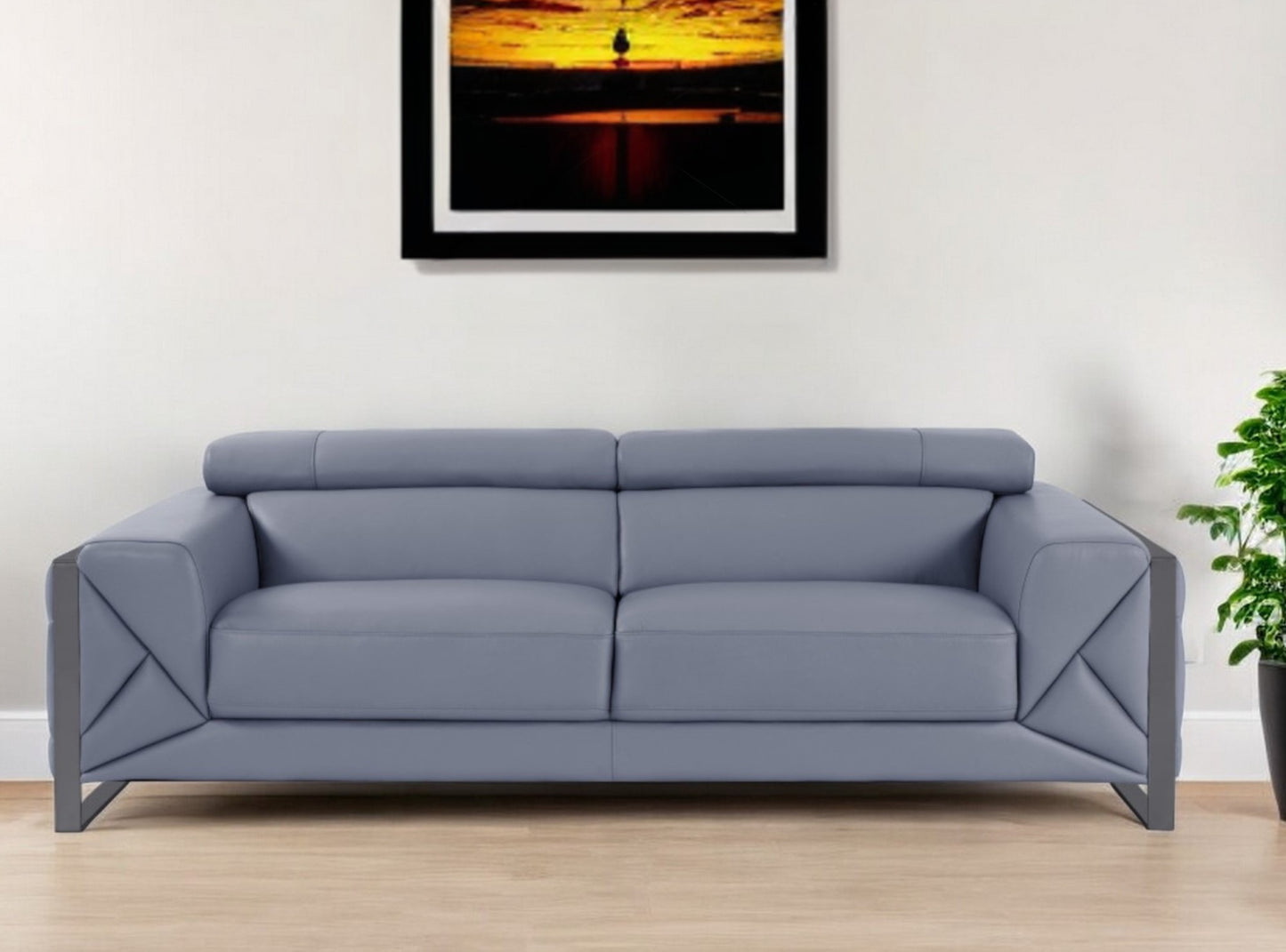 89" Light Blue Italian Leather Sofa With Chrome Legs - Homeroots - Flyclothing LLC