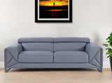 89" Light Blue Italian Leather Sofa With Chrome Legs - Homeroots - Flyclothing LLC