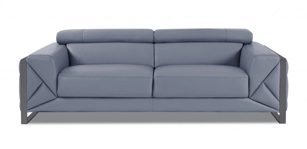 89" Light Blue Italian Leather Sofa With Chrome Legs - Homeroots - Flyclothing LLC