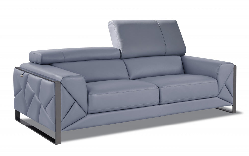 89" Light Blue Italian Leather Sofa With Chrome Legs - Homeroots - Flyclothing LLC