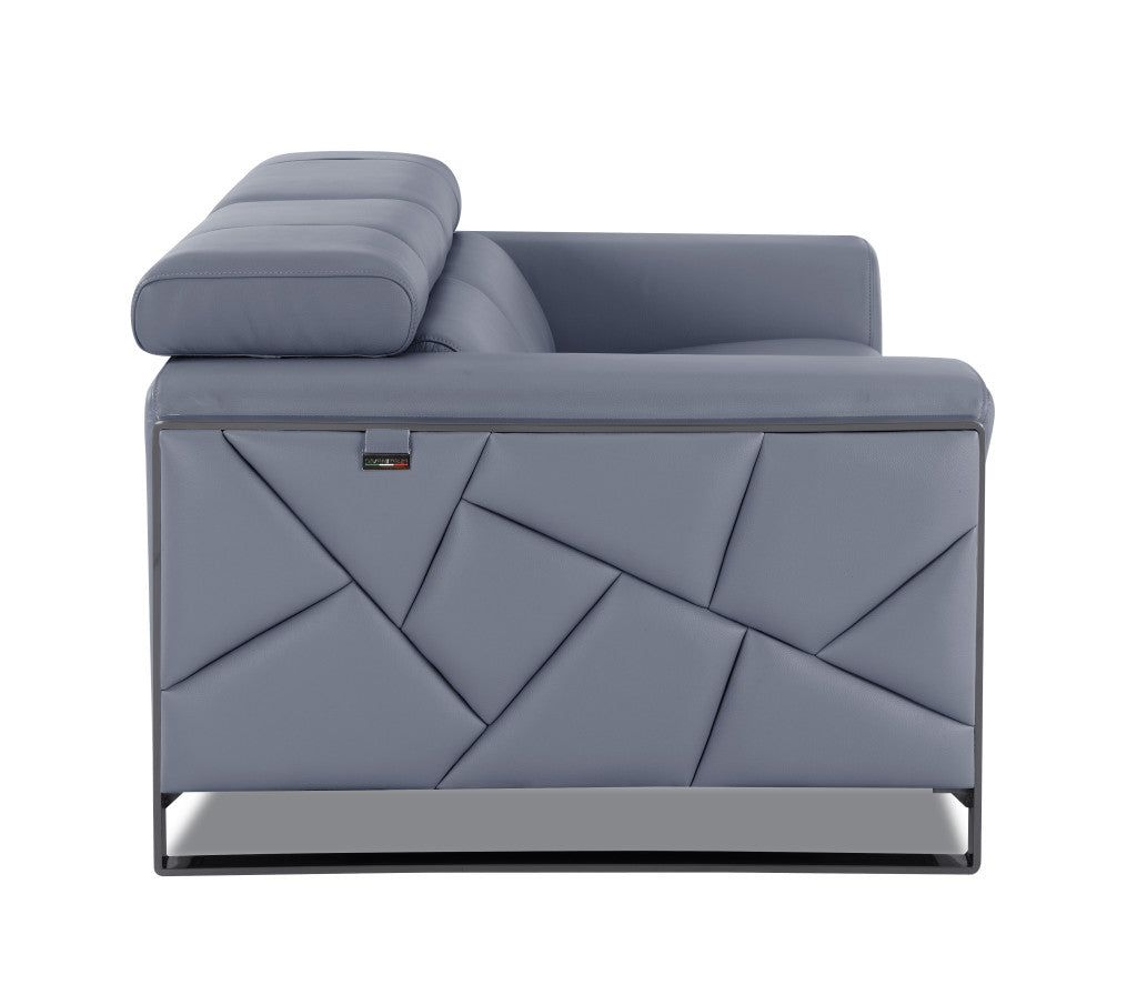 89" Light Blue Italian Leather Sofa With Chrome Legs - Homeroots - Flyclothing LLC