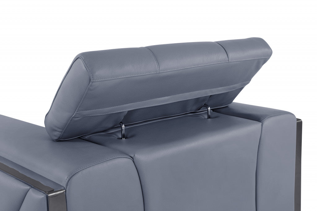 89" Light Blue Italian Leather Sofa With Chrome Legs - Homeroots - Flyclothing LLC