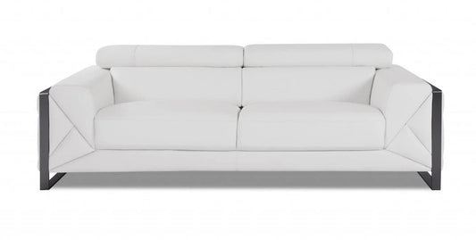 89" White Italian Leather Sofa With Chrome Legs - Homeroots
