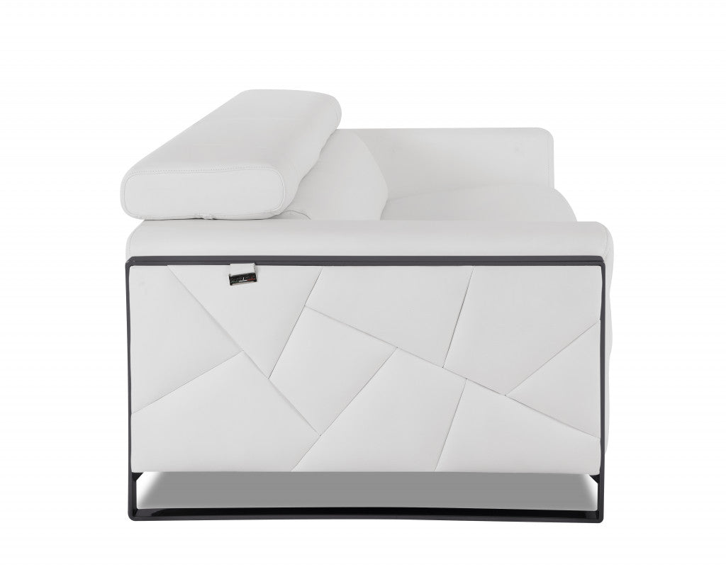 89" White Italian Leather Sofa With Chrome Legs - Homeroots - Flyclothing LLC