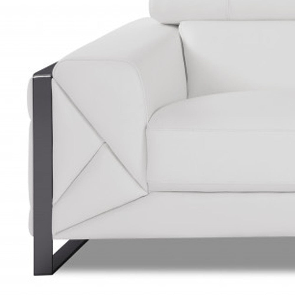 89" White Italian Leather Sofa With Chrome Legs - Homeroots - Flyclothing LLC
