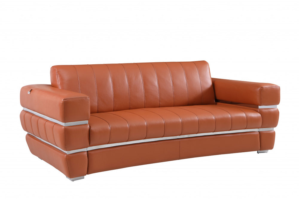 89" Camel Italian Leather Sofa With Silver Legs - Homeroots - Flyclothing LLC