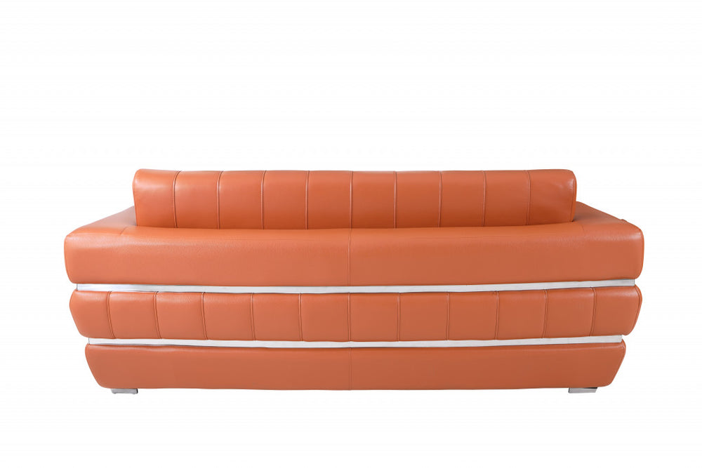 89" Camel Italian Leather Sofa With Silver Legs - Homeroots - Flyclothing LLC
