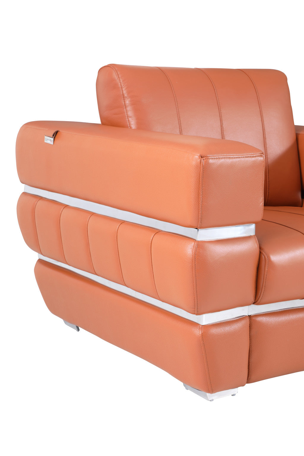 89" Camel Italian Leather Sofa With Silver Legs - Homeroots - Flyclothing LLC