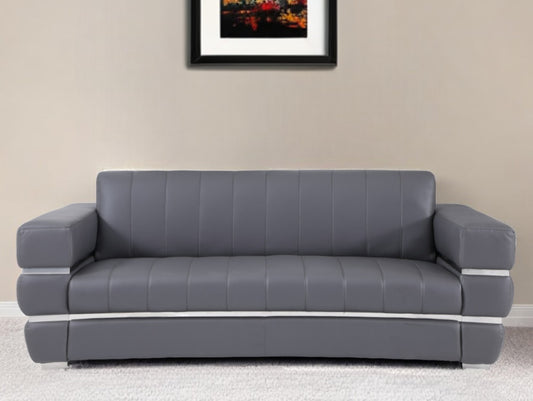 89" Dark Gray Italian Leather Sofa With Silver Legs - Homeroots