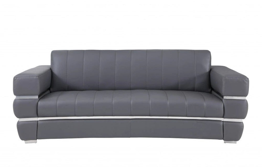 89" Dark Gray Italian Leather Sofa With Silver Legs - Homeroots - Flyclothing LLC