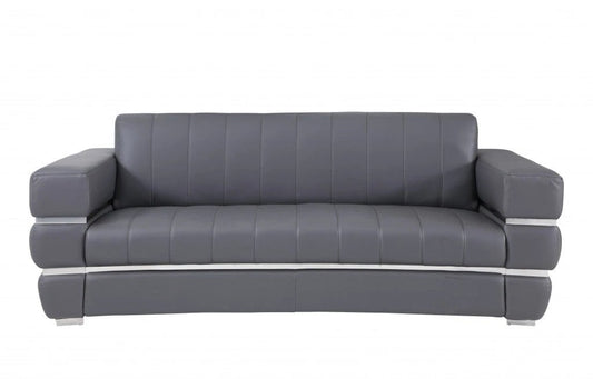 89" Dark Gray Italian Leather Sofa With Silver Legs - Homeroots