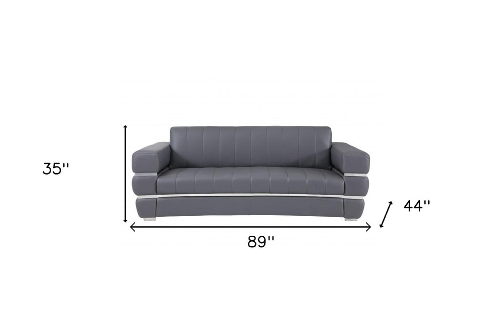 89" Dark Gray Italian Leather Sofa With Silver Legs - Homeroots - Flyclothing LLC