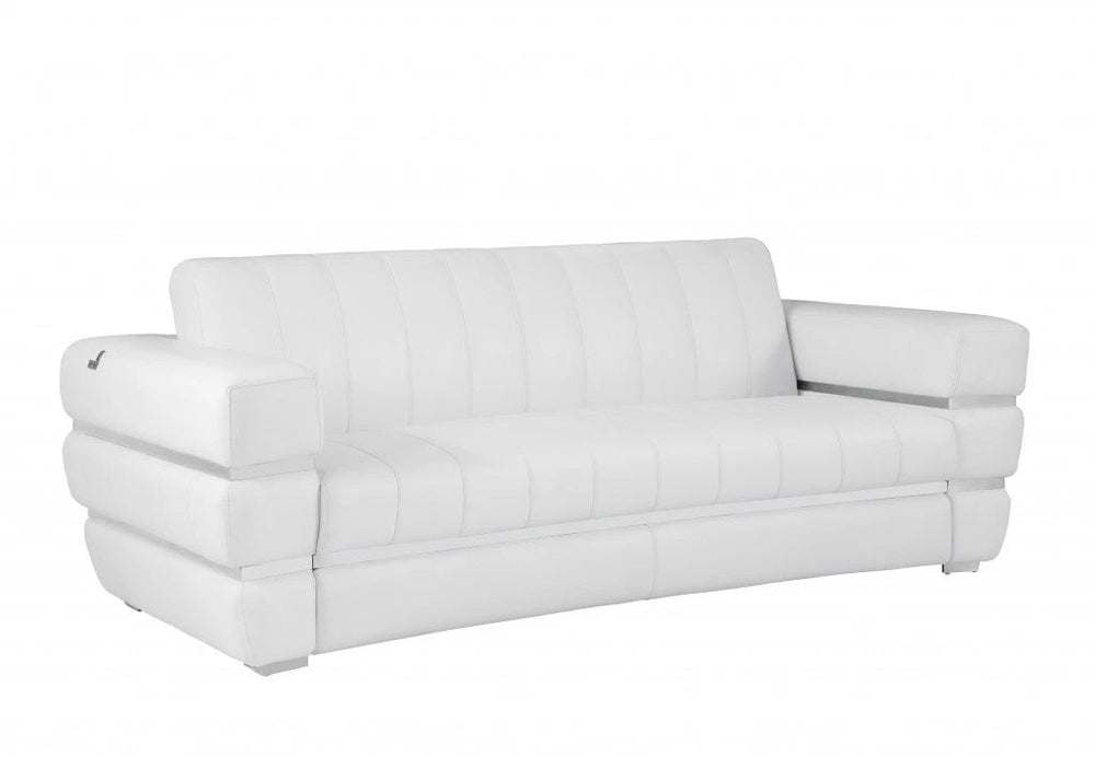 89" White Italian Leather Sofa With Silver Legs - Homeroots - Flyclothing LLC