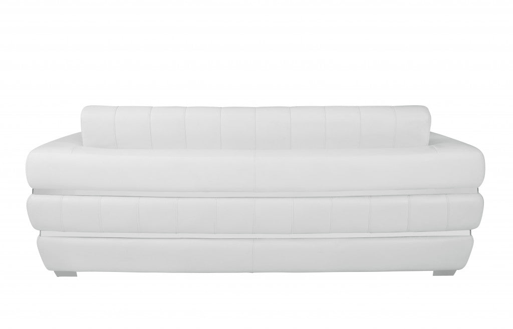 89" White Italian Leather Sofa With Silver Legs - Homeroots - Flyclothing LLC