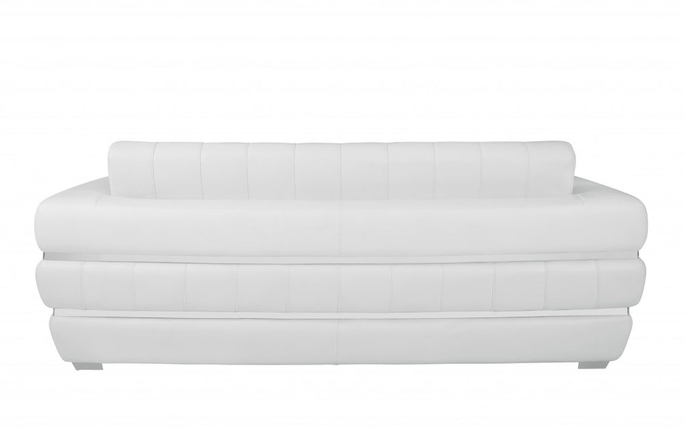 89" White Italian Leather Sofa With Silver Legs - Homeroots - Flyclothing LLC