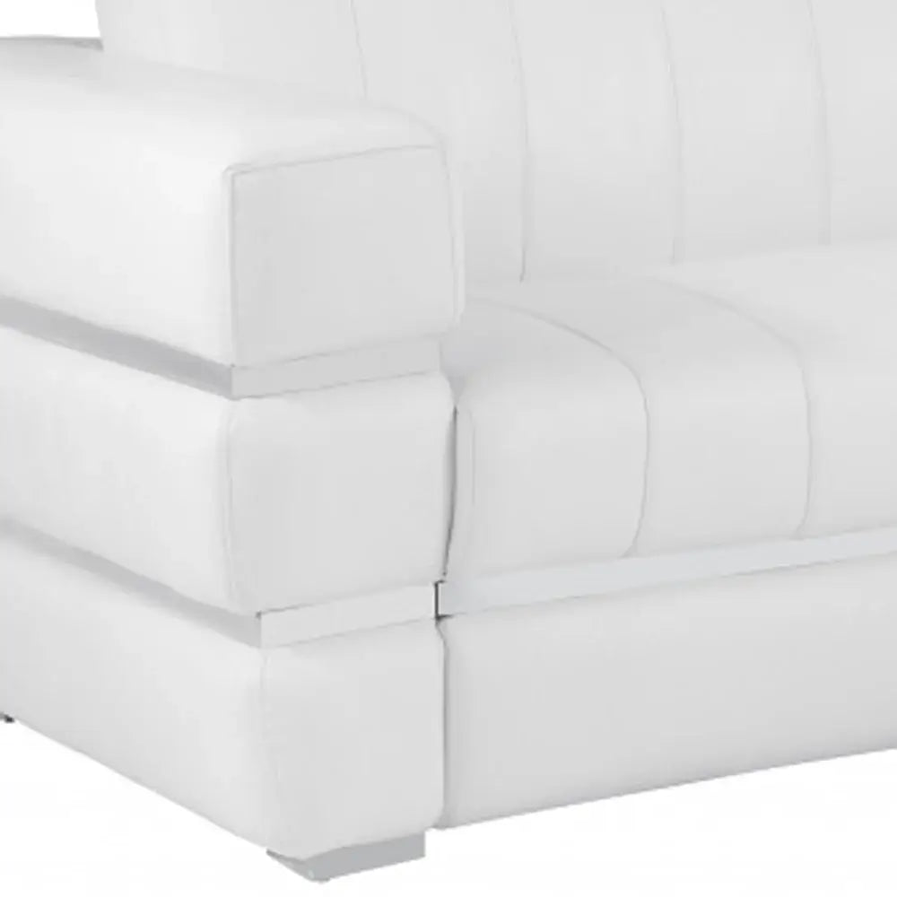 89" White Italian Leather Sofa With Silver Legs - Homeroots - Flyclothing LLC