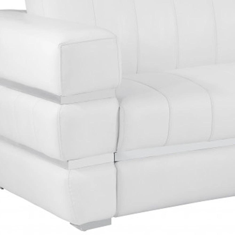 89" White Italian Leather Sofa With Silver Legs - Homeroots - Flyclothing LLC