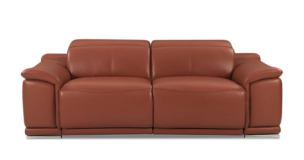 86" Camel Italian Leather USB Reclining Sofa With Silver Legs - Homeroots - Flyclothing LLC