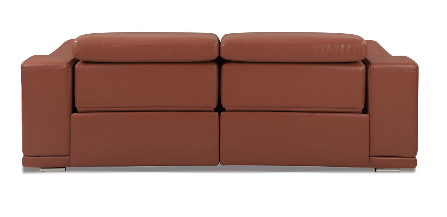 86" Camel Italian Leather USB Reclining Sofa With Silver Legs - Homeroots - Flyclothing LLC