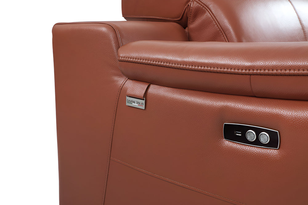 86" Camel Italian Leather USB Reclining Sofa With Silver Legs - Homeroots - Flyclothing LLC