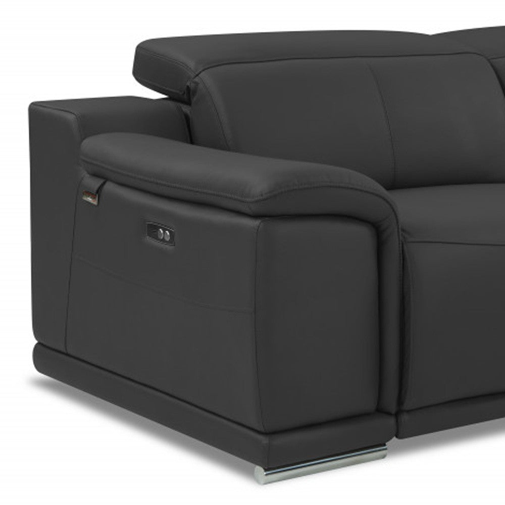 86" Dark Gray Italian Leather USB Reclining Sofa With Silver Legs - Homeroots - Flyclothing LLC