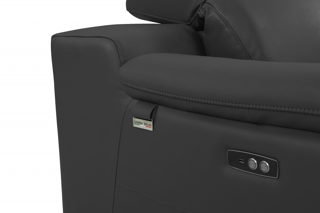 86" Dark Gray Italian Leather USB Reclining Sofa With Silver Legs - Homeroots - Flyclothing LLC