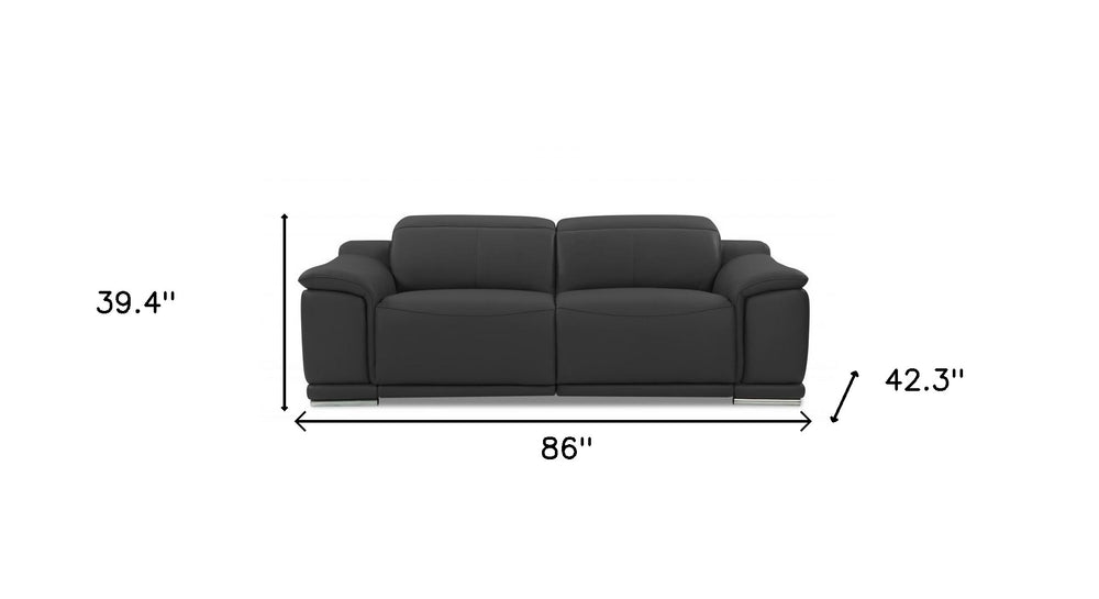 86" Dark Gray Italian Leather USB Reclining Sofa With Silver Legs - Homeroots - Flyclothing LLC