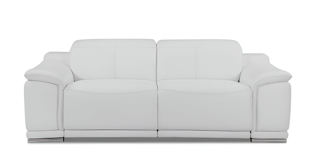 86" White Italian Leather USB Reclining Sofa With Silver Legs - Homeroots - Flyclothing LLC