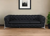 93" Black Italian Leather Chesterfield Sofa With Silver Legs - Homeroots - Flyclothing LLC