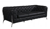 93" Black Italian Leather Chesterfield Sofa With Silver Legs - Homeroots - Flyclothing LLC