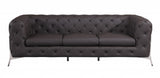 93" Brown Italian Leather Chesterfield Sofa With Silver Legs - Homeroots - Flyclothing LLC