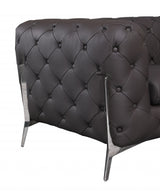 93" Brown Italian Leather Chesterfield Sofa With Silver Legs - Homeroots - Flyclothing LLC
