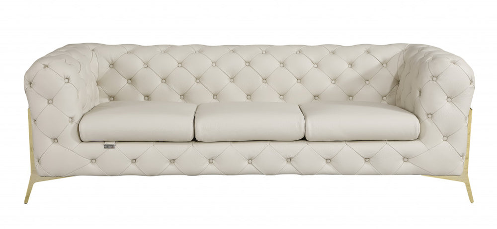 93" Beige Italian Leather Chesterfield Sofa With Silver Legs - Homeroots - Flyclothing LLC
