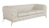 93" Beige Italian Leather Chesterfield Sofa With Silver Legs - Homeroots