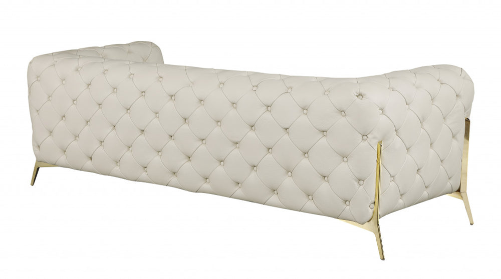 93" Beige Italian Leather Chesterfield Sofa With Silver Legs - Homeroots - Flyclothing LLC
