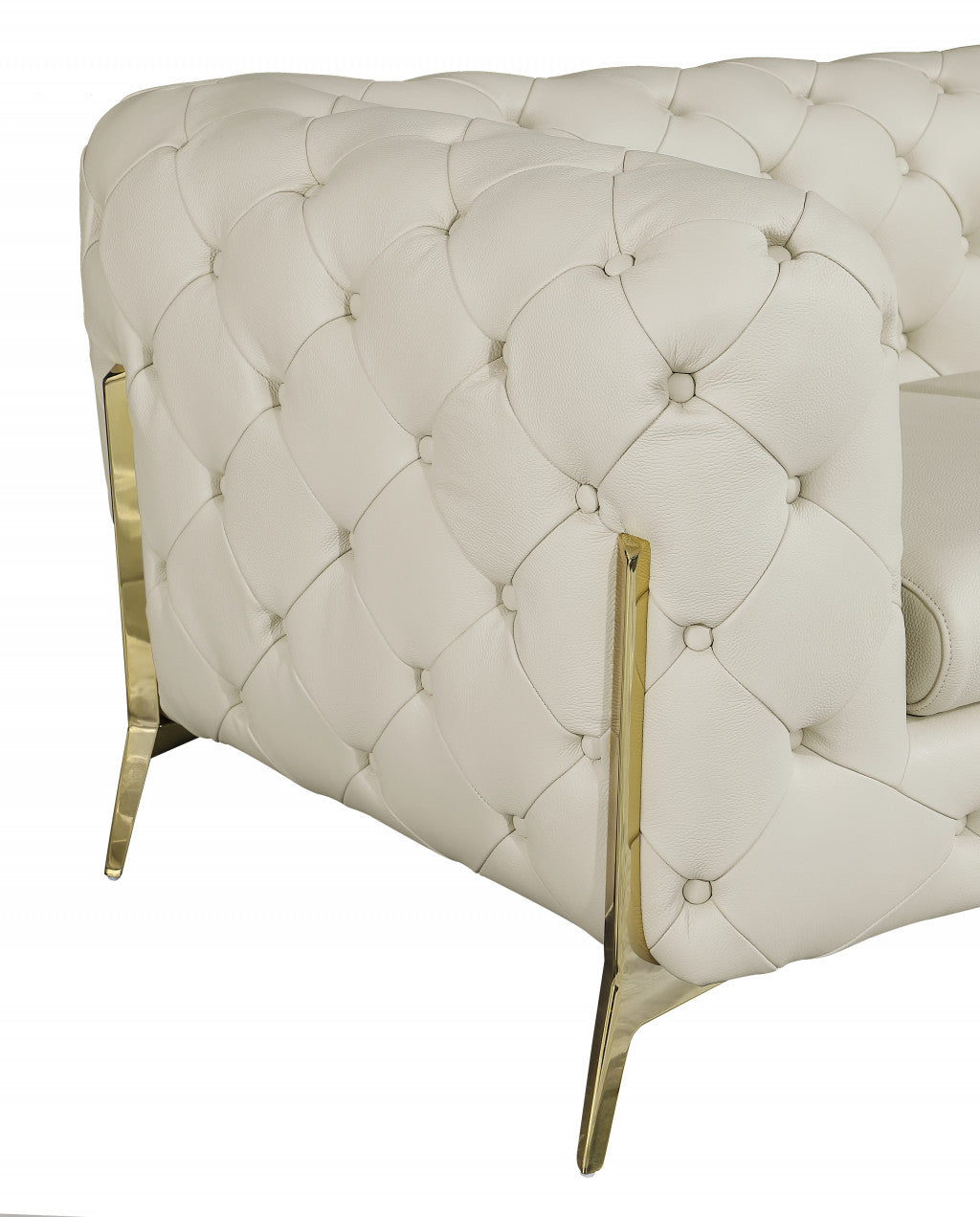93" Beige Italian Leather Chesterfield Sofa With Silver Legs - Homeroots - Flyclothing LLC