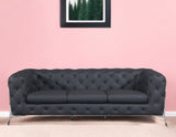 93" Dark Gray Italian Leather Chesterfield Sofa With Silver Legs - Homeroots - Flyclothing LLC