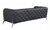 93" Dark Gray Italian Leather Chesterfield Sofa With Silver Legs - Homeroots