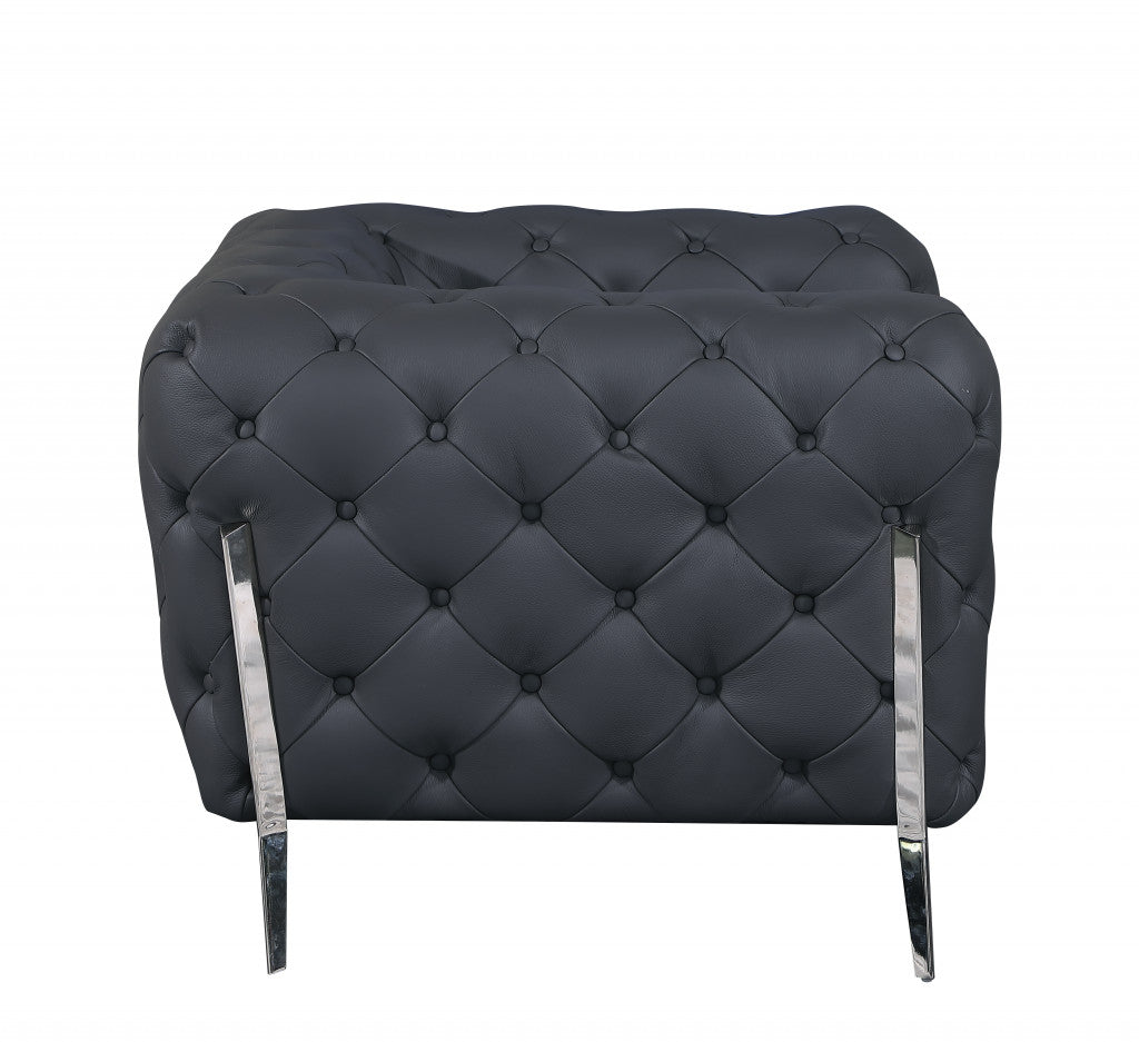 93" Dark Gray Italian Leather Chesterfield Sofa With Silver Legs - Homeroots - Flyclothing LLC