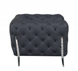 93" Dark Gray Italian Leather Chesterfield Sofa With Silver Legs - Homeroots - Flyclothing LLC