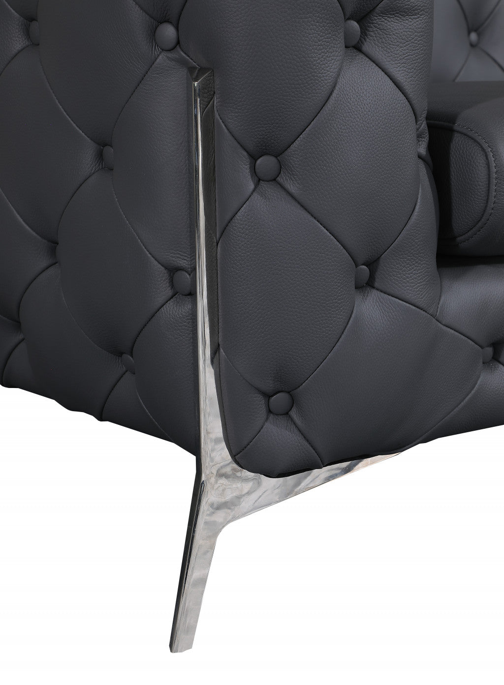 93" Dark Gray Italian Leather Chesterfield Sofa With Silver Legs - Homeroots - Flyclothing LLC