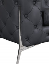 93" Dark Gray Italian Leather Chesterfield Sofa With Silver Legs - Homeroots - Flyclothing LLC