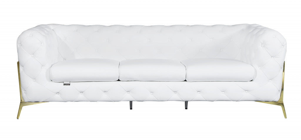 93" White Italian Leather Chesterfield Sofa With Silver Legs - Homeroots - Flyclothing LLC
