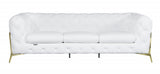 93" White Italian Leather Chesterfield Sofa With Silver Legs - Homeroots - Flyclothing LLC