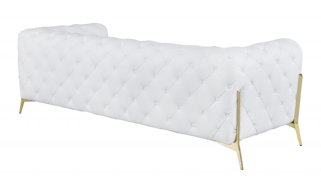 93" White Italian Leather Chesterfield Sofa With Silver Legs - Homeroots - Flyclothing LLC