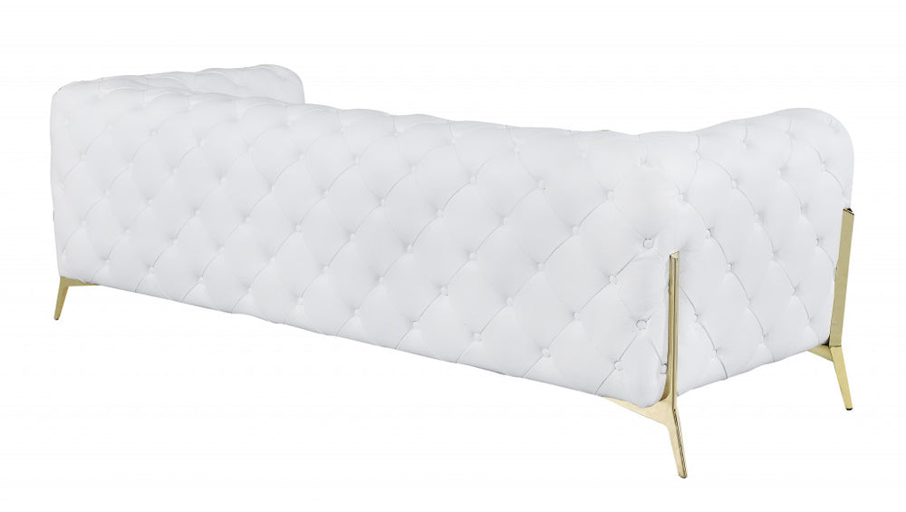 93" White Italian Leather Chesterfield Sofa With Silver Legs - Homeroots - Flyclothing LLC