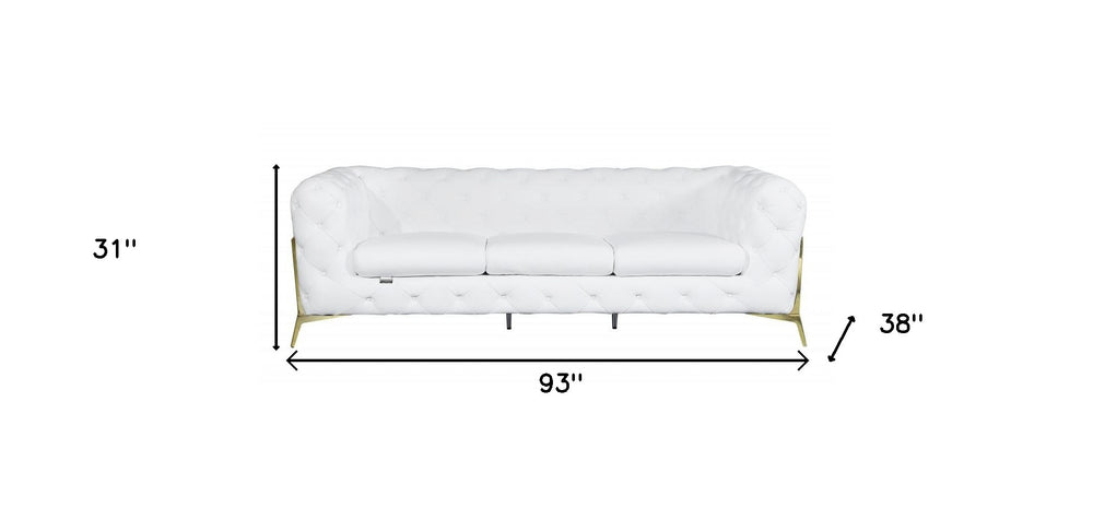 93" White Italian Leather Chesterfield Sofa With Silver Legs - Homeroots - Flyclothing LLC