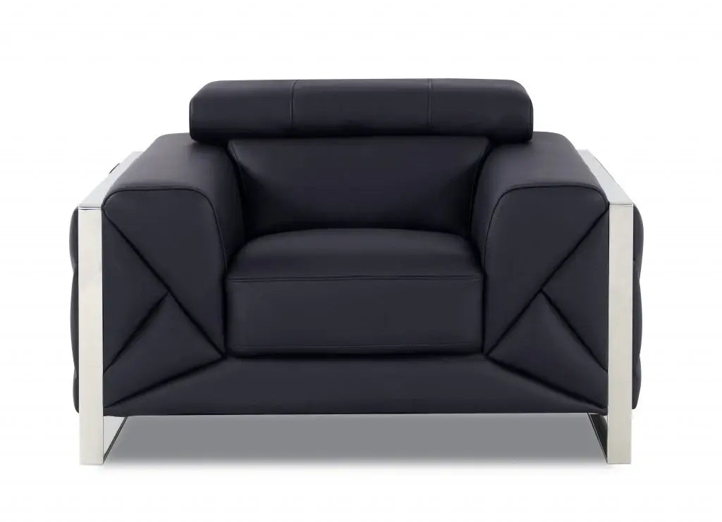 Three Piece Indoor Black Italian Leather Six Person Seating Set - Homeroots - Flyclothing LLC