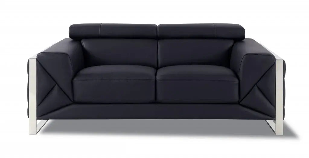 Two Piece Indoor Black Italian Leather Five Person Seating Set - Homeroots - Flyclothing LLC